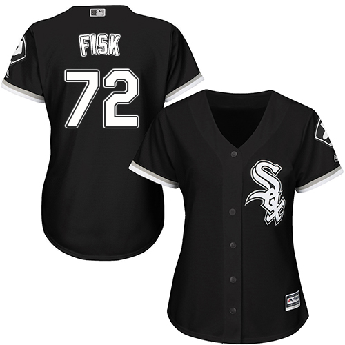 White Sox #72 Carlton Fisk Black Alternate Women's Stitched MLB Jersey - Click Image to Close